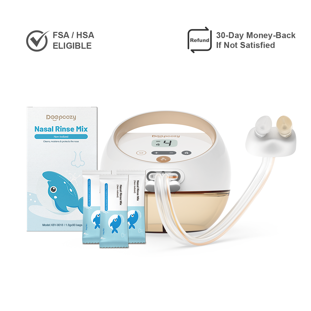 DeepCozy Electric Nasal Irrigator with 90-Pack 1.8g Saline Packets
